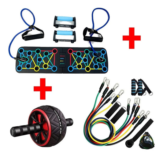 Combo Tabla De Pecho + Rueda De Abdominales + kit bandas tubulares