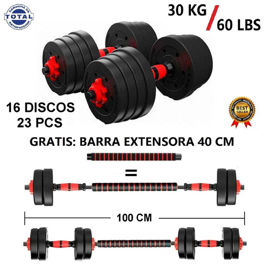 Kit Pesas 30 Kilos O Mancuernas 60 Libras, PVC Ejercicio Barra Extensora